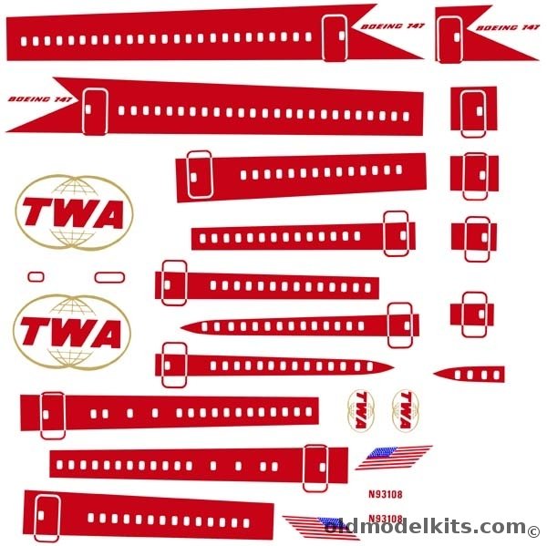 OMK 1/144 New TWA 747 Decals 1/144 Revell (Full or Cutaway) plastic model kit